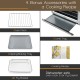 Air fryer toaster oven accessories including oven rack, air fry basket, and crumb tray for versatile cooking options.