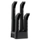 4-tube electric shoe dryer in black, designed for quick drying of shoes with timer and low-noise operation.
