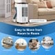 3-in-1 evaporative air cooler in white with 4 universal wheels, ideal for easy movement between rooms.