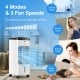 3-in-1 evaporative air cooler in white with touch control, featuring 4 modes and 3 fan speeds for customizable airflow.