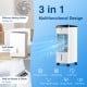 3-in-1 evaporative air cooler in white with 4 modes, 3 speeds, and removable 3.5L water tank for versatile cooling.