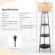 Standing shelf floor lamp with linen lampshade and three open storage shelves, ideal for living room or office use.