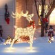 Lighted standing reindeer with 120 LED bulbs, festive bow, perfect for outdoor Christmas decoration.