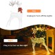 Lighted standing reindeer with 120 LED bulbs, perfect for Christmas decoration, shown in day and night settings.