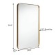 Rectangular 32"x20" golden metal frame wall-mounted mirror with rounded corners, suitable for bathroom or living room.