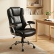 Ergonomic black executive office chair with padded seat and armrests, adjustable height, and 360° swivel for comfort.