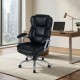 Ergonomic black leather executive office chair with padded seat and armrests, adjustable height, and 360° swivel for.