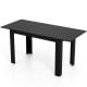 Black extendable dining table for 4-8 people, measuring 47"-62", featuring sturdy L-shaped legs for stability.