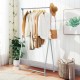 Extendable foldable heavy-duty clothing rack with adjustable height, featuring a stable base and wheels for easy.