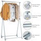 Extendable foldable heavy-duty clothing rack with adjustable height, steel tubes, and wheels for easy mobility and.