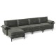 Side view of the gray extra large L-shaped sectional sofa featuring plump upholstery and a reversible chaise for.