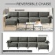 L-shaped sectional sofa in gray with reversible chaise, USB ports, and hidden storage for versatile living room use.