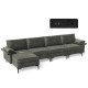 Extra large gray L-shaped sectional sofa with reversible chaise and 2 USB ports, perfect for 4-5 people.