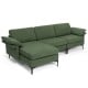 Extra large L-shaped sectional sofa in army green with reversible chaise, USB ports, and hidden storage for versatile.
