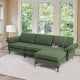 Reversible chaise of the extra large army green sectional sofa, featuring soft linen upholstery and hidden storage for.