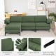 Close-up of the extra wide seat cushion of the army green L-shaped sectional sofa, featuring soft linen fabric for.