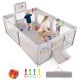 Extra large light gray playpen with basketball hoop, ocean balls, and soft foam mat for safe toddler playtime.