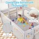 Extra large light gray playpen with thickened soft foam mat, basketball hoop, and ocean balls for safe baby play.