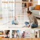 Extra wide 6-panel baby gate in white, adjustable from 34.5-154", keeping kids safe from dangers like stairs and.