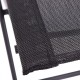 Close-up of the black textilene fabric on a folding chair from the outdoor patio folding chairs set, ideal for camping.