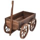 Wood Wagon Planter Pot Stand with wheels, shown from the side, ideal for adding rustic charm to your garden decor.