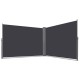 Patio retractable double folding side awning screen divider in gray, made of waterproof polyester and aluminum frame.