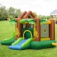 Kids inflatable jungle bounce house with slides and climbing wall, made of durable PVC fabric for outdoor fun.