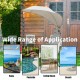 Patio hanging swing hammock chaise lounger chair with beige canopy, ideal for relaxing in the garden or by the pool.