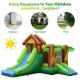 Kids inflatable jungle bounce house with slides and climbing wall, made of durable PVC fabric for indoor or outdoor fun.