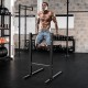 Multifunctional dip stand with foam handles, sturdy metal frame, ideal for home gym workouts and full body exercises.