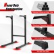 Multifunctional dip stand with foam handles, thick metal frame, non-slip foot pads, ideal for home gym workouts.