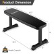 Flat weight bench in black with dimensions 42.5" x 12" x 19", 660 lbs capacity, ideal for strength training at home or.