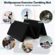 Folding gymnastics mat in black with carry handles, made of durable PU leather, ideal for yoga and fitness activities.
