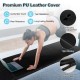Folding gymnastics mat in black with PU leather cover, featuring handles for easy transport and waterproof surface.