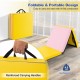 Tri-fold gym mat in yellow with reinforced carrying handles, ideal for yoga and martial arts, featuring a removable.