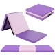 Tri-fold gym mat in pink and purple, featuring a removable zippered cover and handles for easy portability.