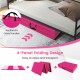 Hot pink 4-panel folding exercise mat with carrying handles, made of PU leather, ideal for gymnastics and martial arts.