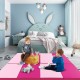 4-panel hot pink PU leather folding exercise mat with kids playing, ideal for gymnastics and joint protection.