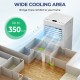Portable 10000 BTU air cooler with fan and dehumidifier mode, cooling up to 350 sq. ft. for home comfort.
