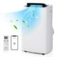Portable air conditioner with WiFi control, 14000 BTU, featuring a sleek white design and remote control for easy.