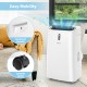 Portable air conditioner with WiFi control, featuring a recessed handle and smooth caster for easy mobility in white.