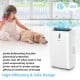 Portable air conditioner in white with WiFi control, featuring multifunctional modes and top-mounted touch panel for.