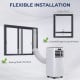 Portable air conditioner installation options for double/single-hung and sliding slash windows, 10000 BTU cooling.