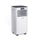 Portable 10000 BTU air conditioner in white, featuring cooling, dehumidifying, and fan modes, ideal for small spaces.