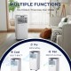 Portable 10000 BTU air conditioner in white, featuring cooling, dehumidifying, and fan modes, ideal for home use.
