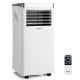 Portable 10000 BTU air conditioner in white with remote control, ideal for bedrooms and small spaces, featuring quiet.