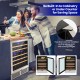 Dual zone wine cooler for 51 bottles with reversible door, built-in design, and blue LED lights for display.