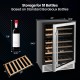 Dual zone wine cooler for 51 bottles with reversible door, featuring beech wood shelves and LED control panel.