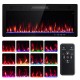 Electric fireplace with adjustable flame colors, remote control, and 750W/1500W heat settings for cozy ambiance.