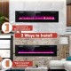 60-inch ultra-thin electric fireplace showing recessed and wall-mounted installation options, featuring colorful flame.